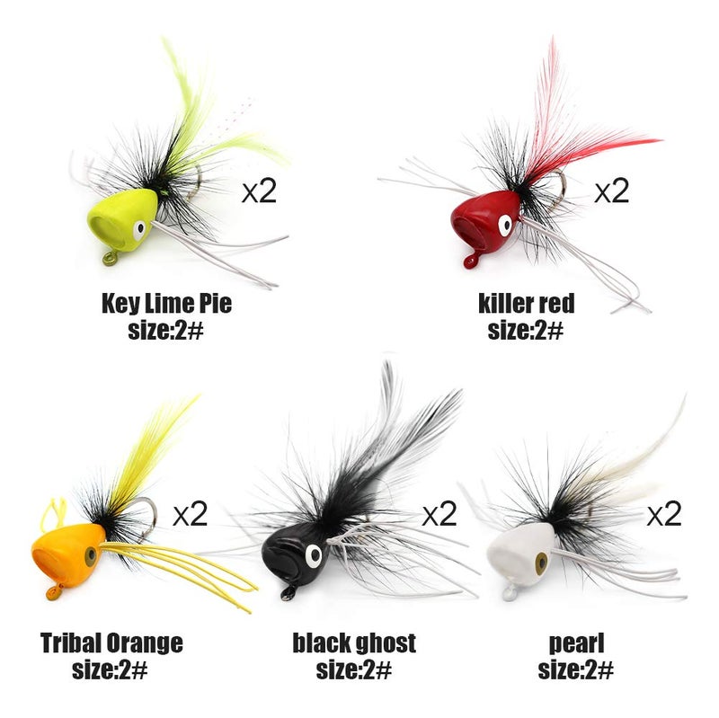 XFISHMAN Fly Fishing Poppers Lures for Bass Panfish Flies Topwater Popper for Crappie Bluegill Kit (Bass Popper Oversize kit 10 pcs) - Image 4